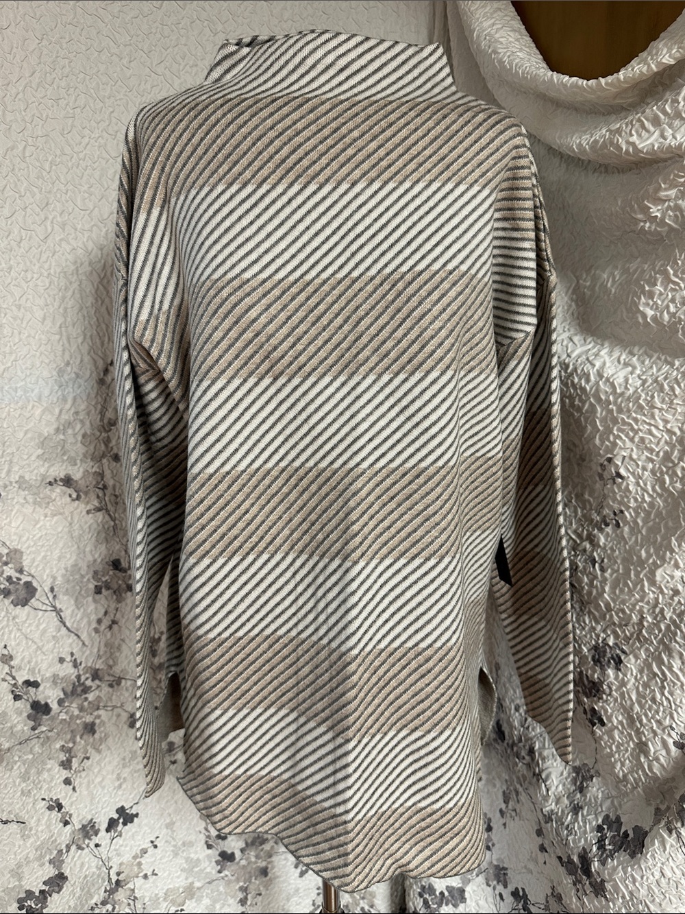 Rachel Zoe Cream, Tan and Gray Striped Knit mock neck tunic
